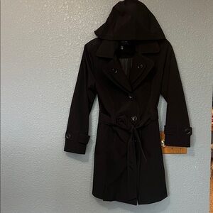 London Fog Trench Coat Women's M Double-Lapel Removable Hood Belted Classic